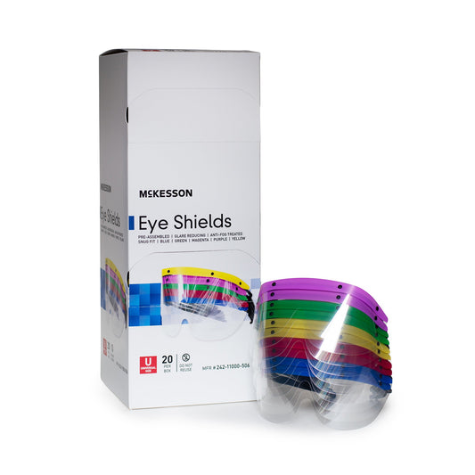 Eye Shield with Dispenser McKesson Pre-Assembled Anti-fog / Anti-glare / Anti-static Coating Clear Tint Black Frame Over Ear One Size Fits Most 242-11000-506