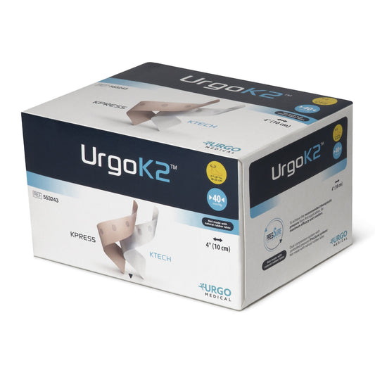 2 Layer Compression Bandage System URGOK2™ 4 X 7-1/8 to 9-3/4 Inch Self-Adherent Closure Tan / White NonSterile Regular 40 mmHg 553243