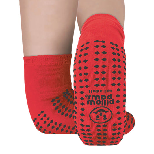 Slipper Socks Pillow Paws® Risk Alert® Terries™ Unisex Adult 3X-Large / X-Wide All Around Tread Single Patient Use Red - 3807-001