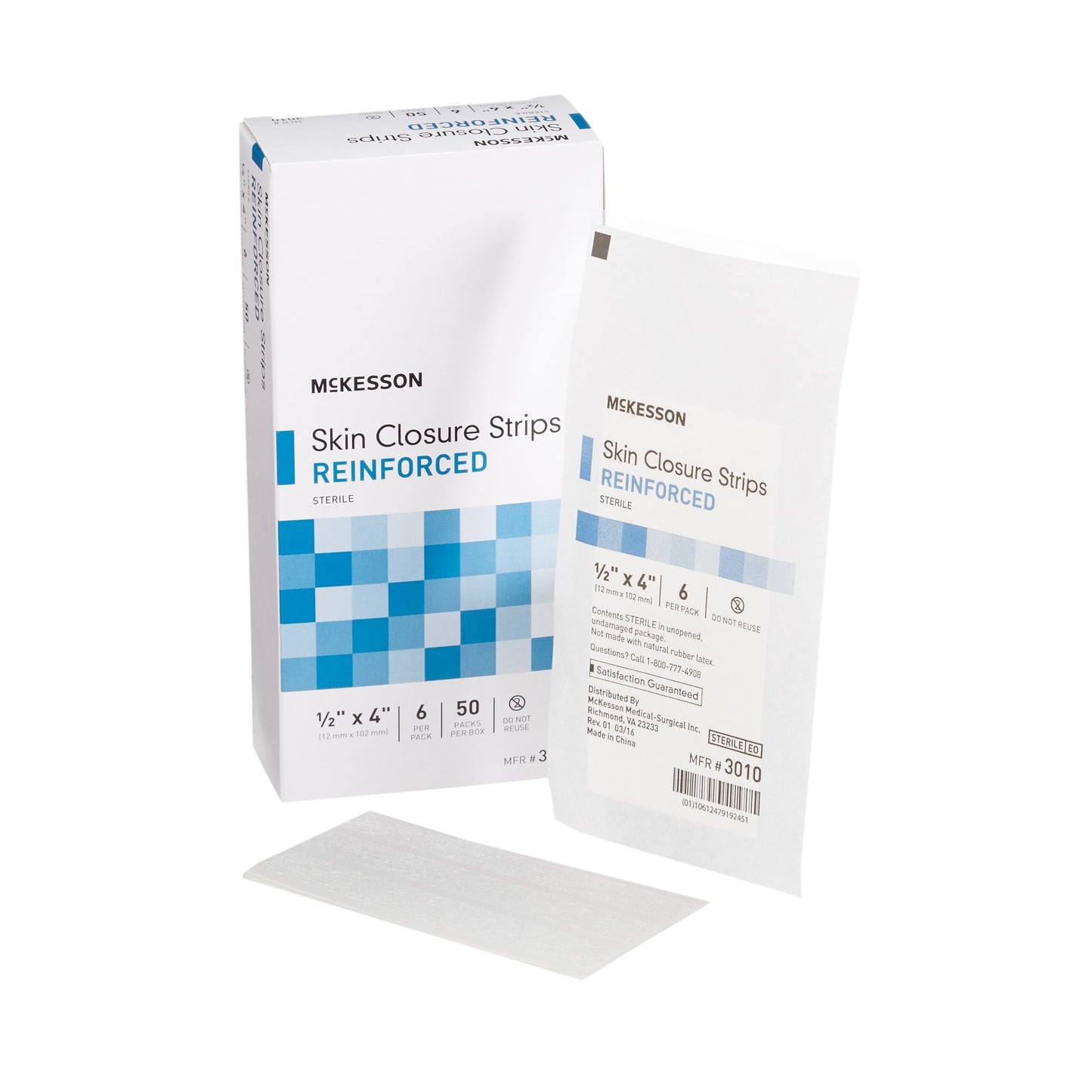 McKesson Skin Closure Reinforced Strip, ½ X 4 Inch 3010