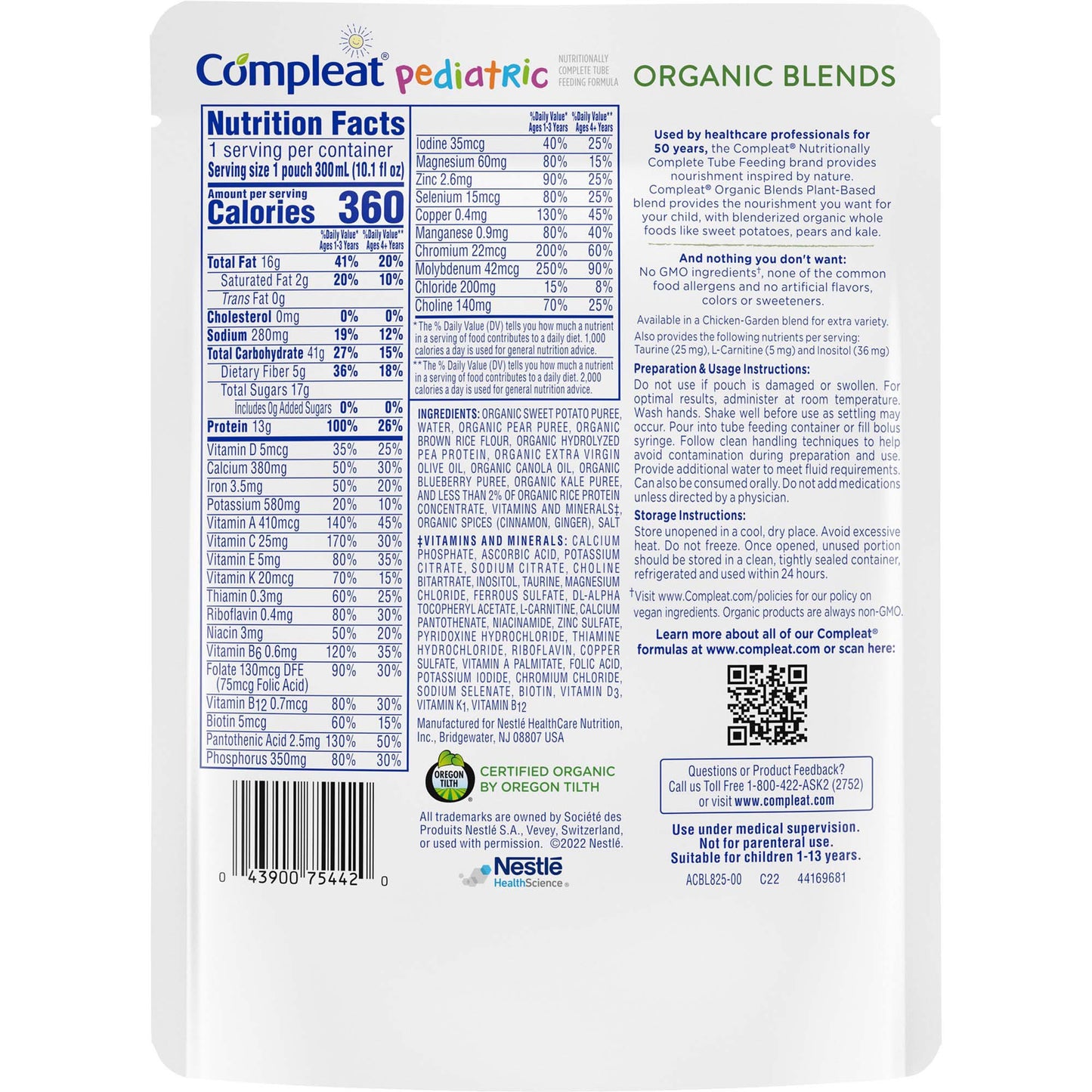 Compleat® Pediatric Organic Blends Tube Feeding Formula, Plant-Based, Non-GMO 00043900117218