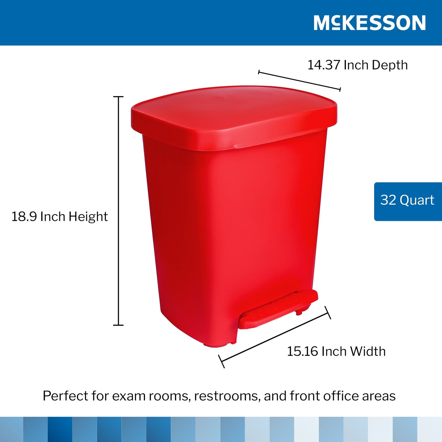 McKesson Waste Can with Step-On Pedal, Plastic, Red, 15.16 x 14.37 x 18.9 Inch 16-25270