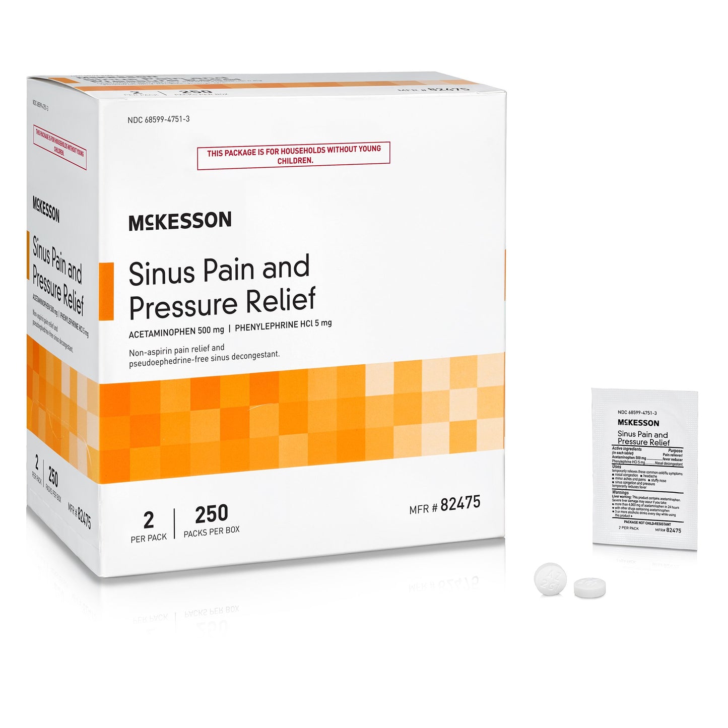 Cold and Sinus Relief McKesson Brand 500 mg - 5 mg Strength Tablet 2 per Pack - 82475