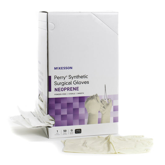 Surgical Glove McKesson Perry® Synthetic Surgical Gloves Size 5.5 Sterile Polychloroprene Standard Cuff Length Smooth Cream Chemo Tested - 20-2655N