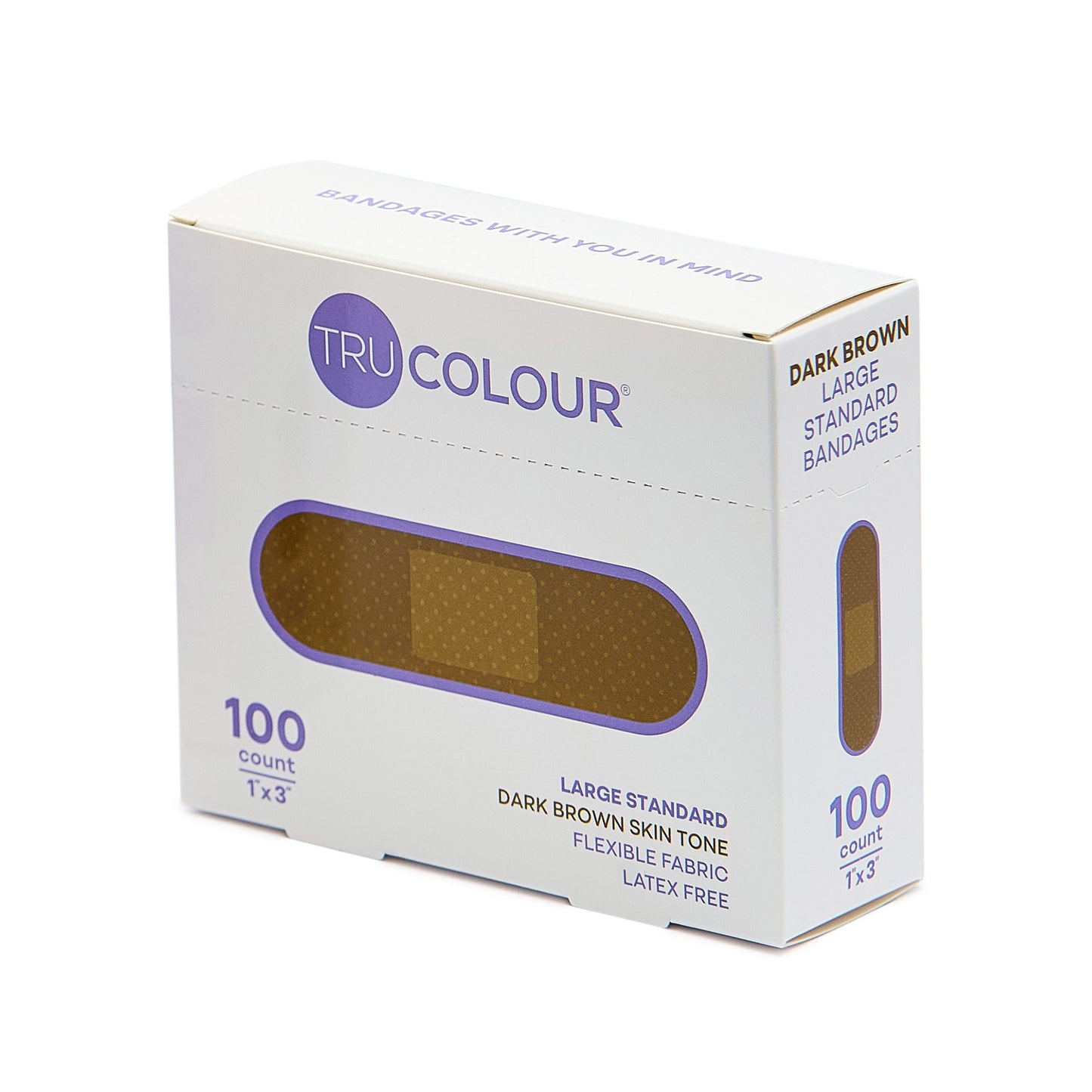 Tru-Colour Skin Tone Shade Fabric Bandage Adhesive Strip, Dark Brown, 1 x 3 Inch TCB-PLS100