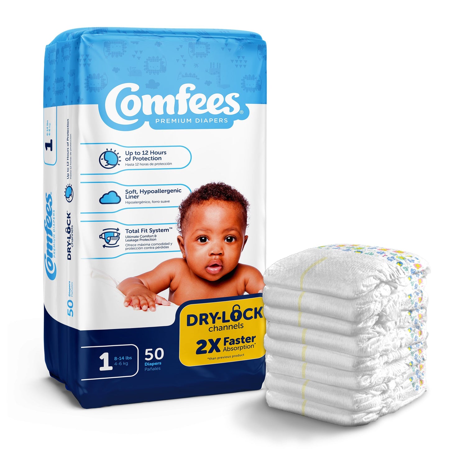 Attends Comfees Premium Diapers, Unisex, Tab Closure, Size 1 CMF-1