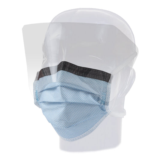 Surgical Mask with Eye Shield Precept® FluidGard® 160 Anti-fog Foam ASTM Level 3 Tie Closure One Size Fits Most - 15330