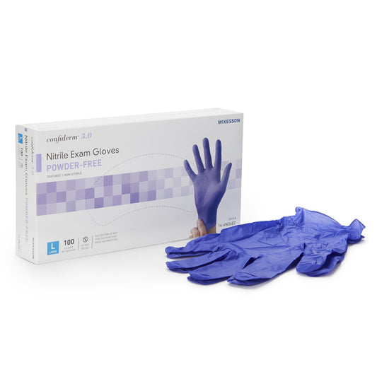 Exam Glove McKesson Confiderm® 3.0 Large NonSterile Nitrile Standard Cuff Length Textured Fingertips Blue Not Rated - 14-6N36EC