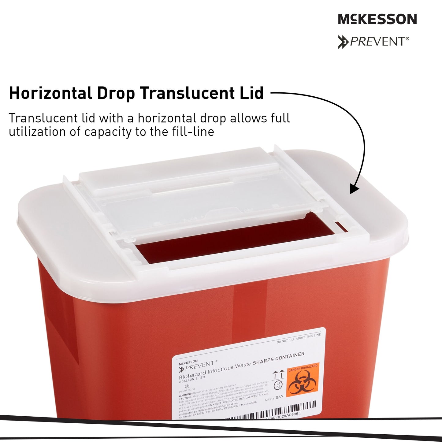 McKesson Prevent® Sharps Container, 2 Gallon, 10-1/4 x 7 x 10-1/2 Inch 047
