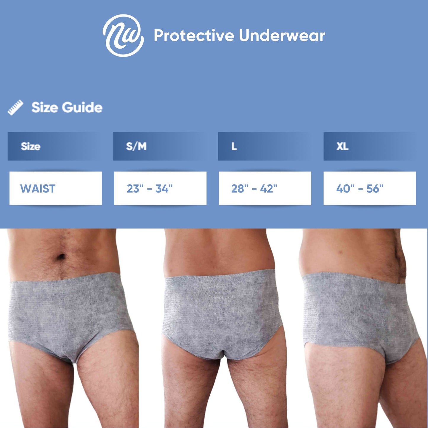Nexwear Men's Pull-On Absorbent Underwear, Extra Large, Gray 205