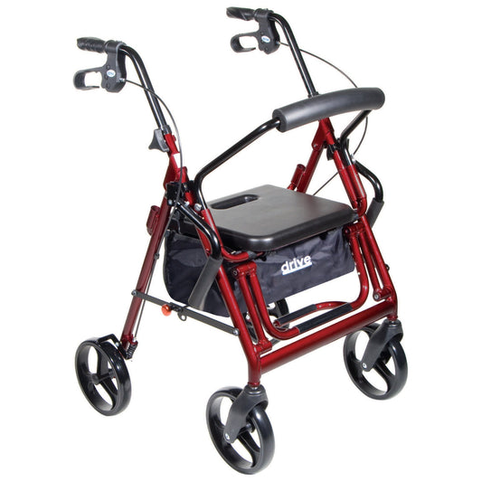 4 Wheel Rollator / Transport Chair drive™ Duet Burgundy Adjustable Height / Transport / Folding Aluminum Frame - 795BU