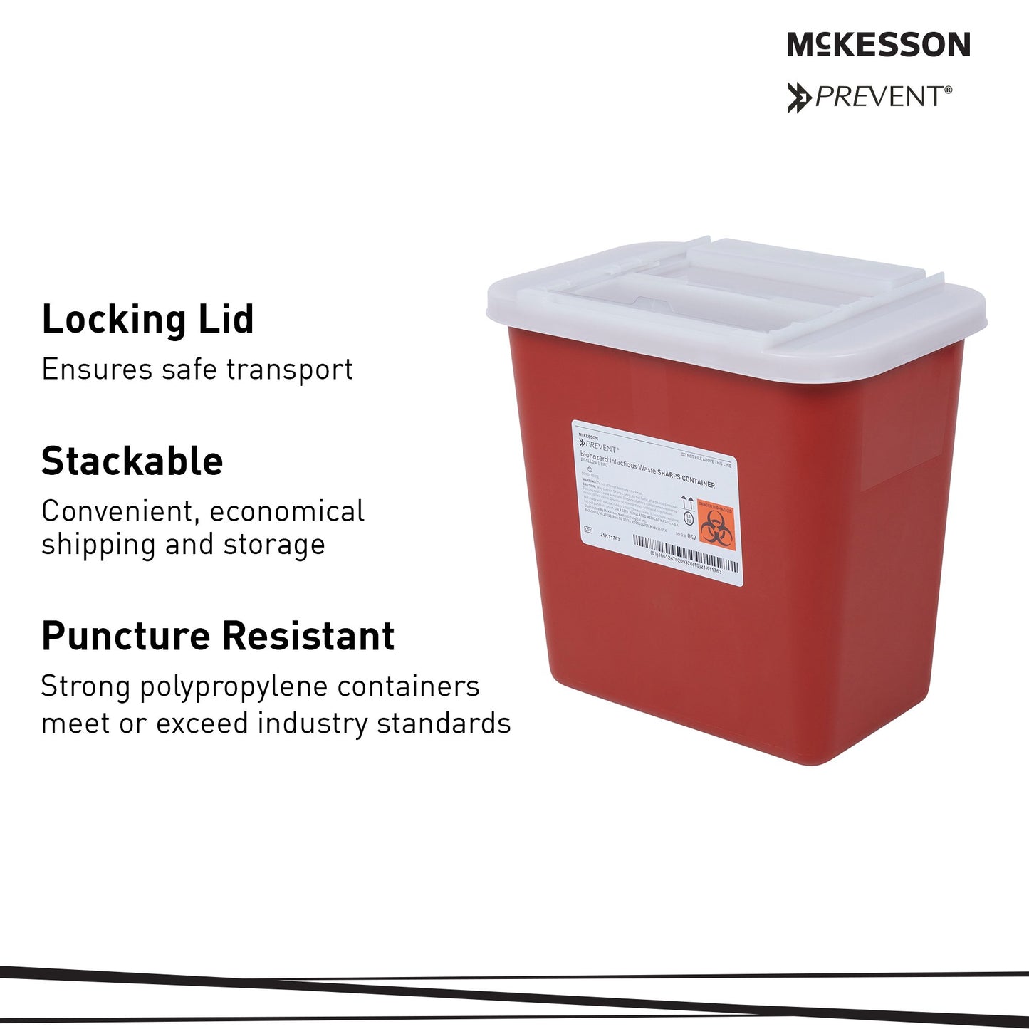 McKesson Prevent® Sharps Container, 2 Gallon, 10-1/4 x 7 x 10-1/2 Inch 047