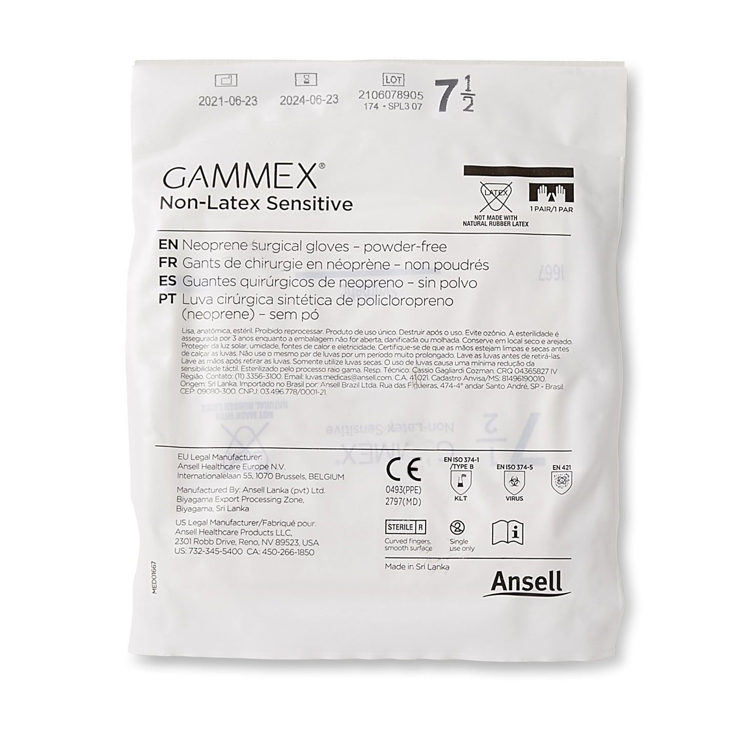 Gammex® Non-Latex Sensitive Polychloroprene Surgical Glove, Size 7-1/2, Cream 20277275