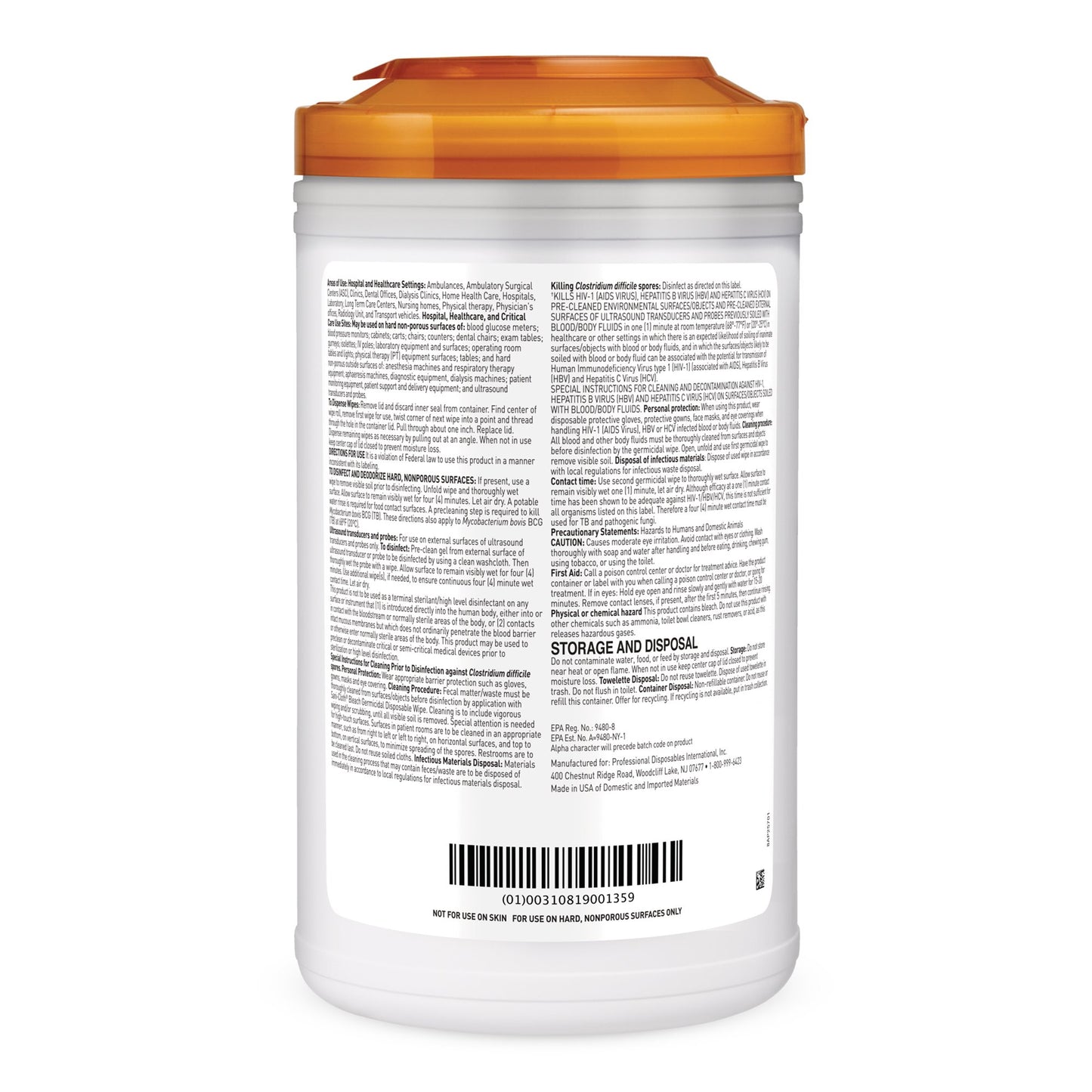 Sani-Cloth® Surface Disinfectant Cleaner, 65 Wipes per Canister P25784