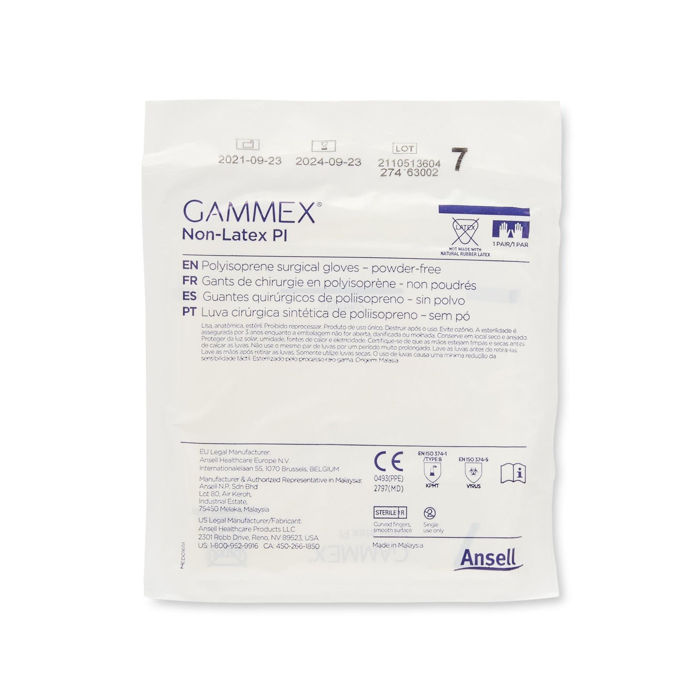 Gammex® Non-Latex PI Polyisoprene Surgical Glove, Size 7, White 20685770