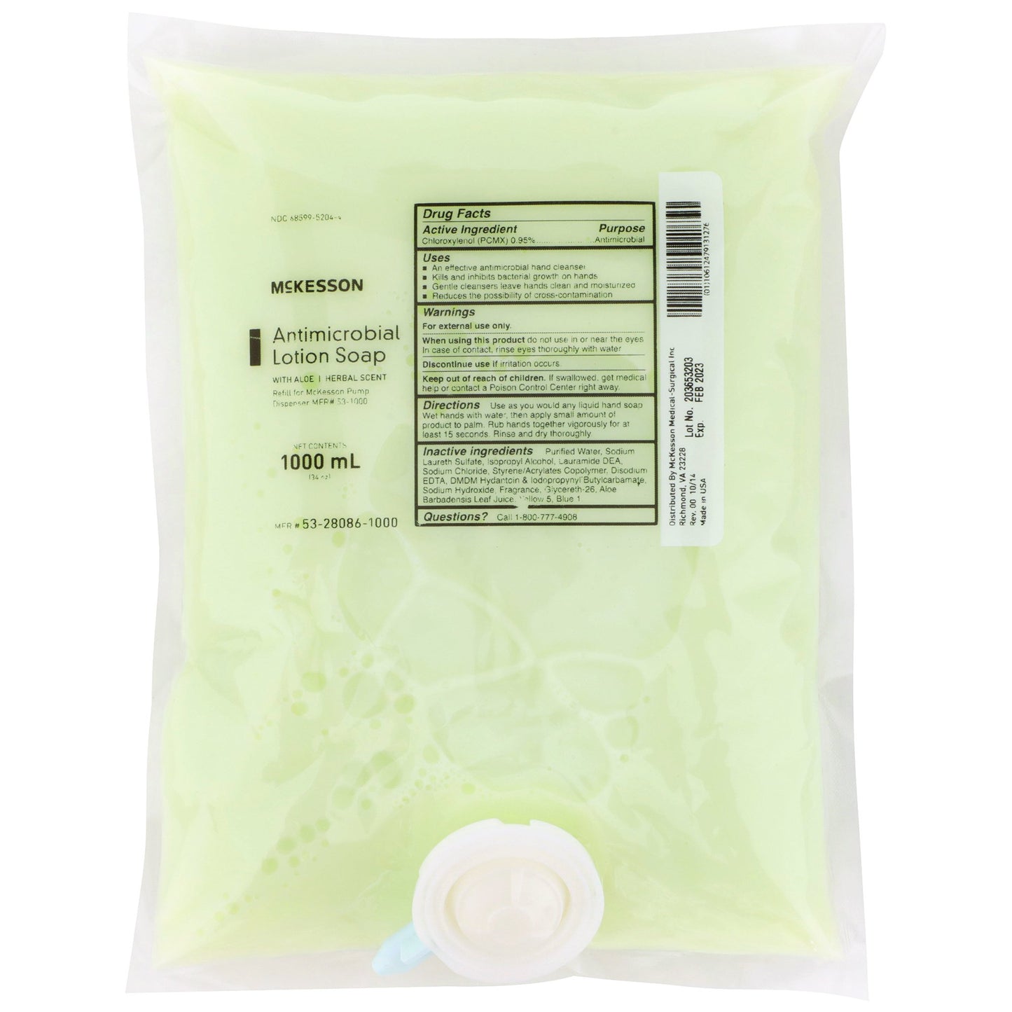 Antimicrobial Soap McKesson Lotion 1,000 mL Dispenser Refill Bag Herbal Scent - 53-28086-1000