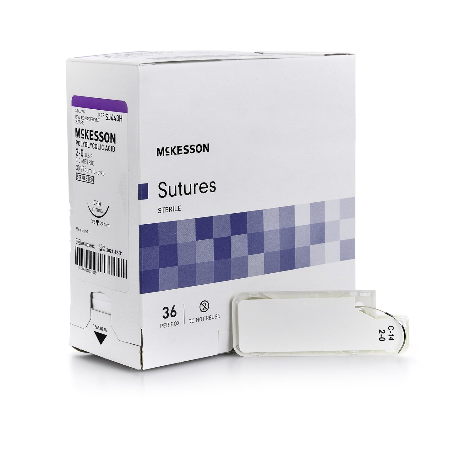 Absorbable Suture with Needle McKesson Polyglycolic Acid C-14 3/8 Circle Reverse Cutting Needle Size 2-0 Braided - SJ443H