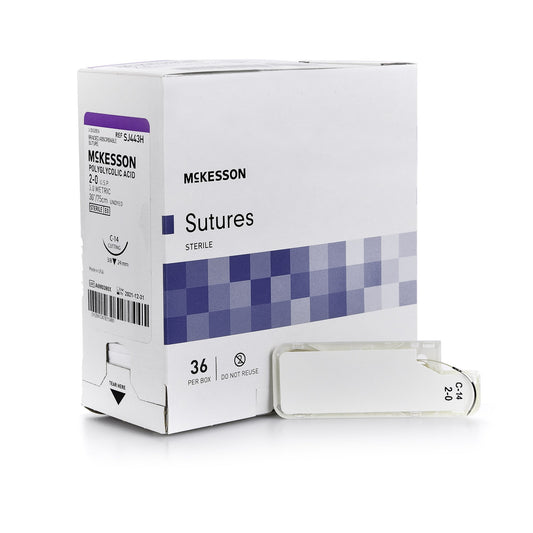 Absorbable Suture with Needle McKesson Polyglycolic Acid C-14 3/8 Circle Reverse Cutting Needle Size 2-0 Braided - SJ443H
