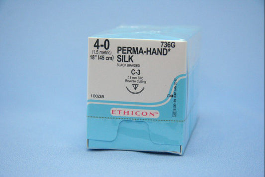 Nonabsorbable Suture with Needle Perma-Hand™ Silk C-3 3/8 Circle Reverse Cutting Needle Size 4-0 Braided - 736G