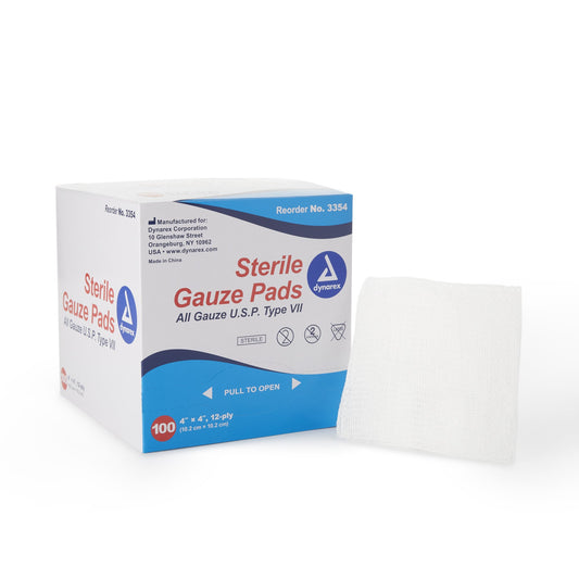 Gauze Sponge Dynarex® 4 X 4 Inch 12-Ply Sterile 1 per Pack - 3354