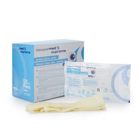 Surgical Glove Sempermed® Supreme Size 8 Sterile Latex Standard Cuff Length Fully Textured Ivory Not Chemo Approved - SPFP800