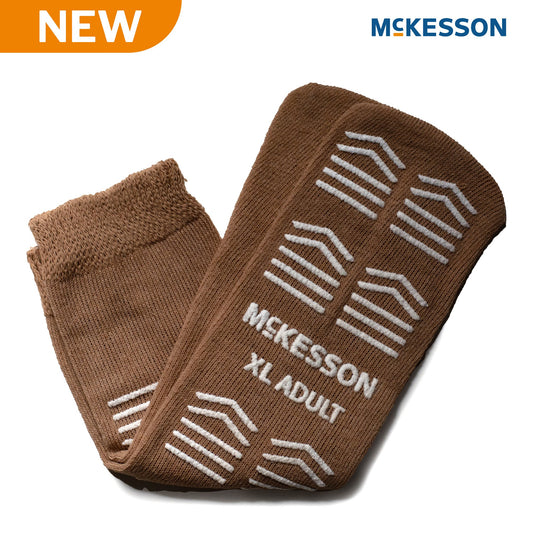 Slipper Socks McKesson Unisex Adult X-Large Single Tread Single Patient Use Tan 16-XL-SCE2