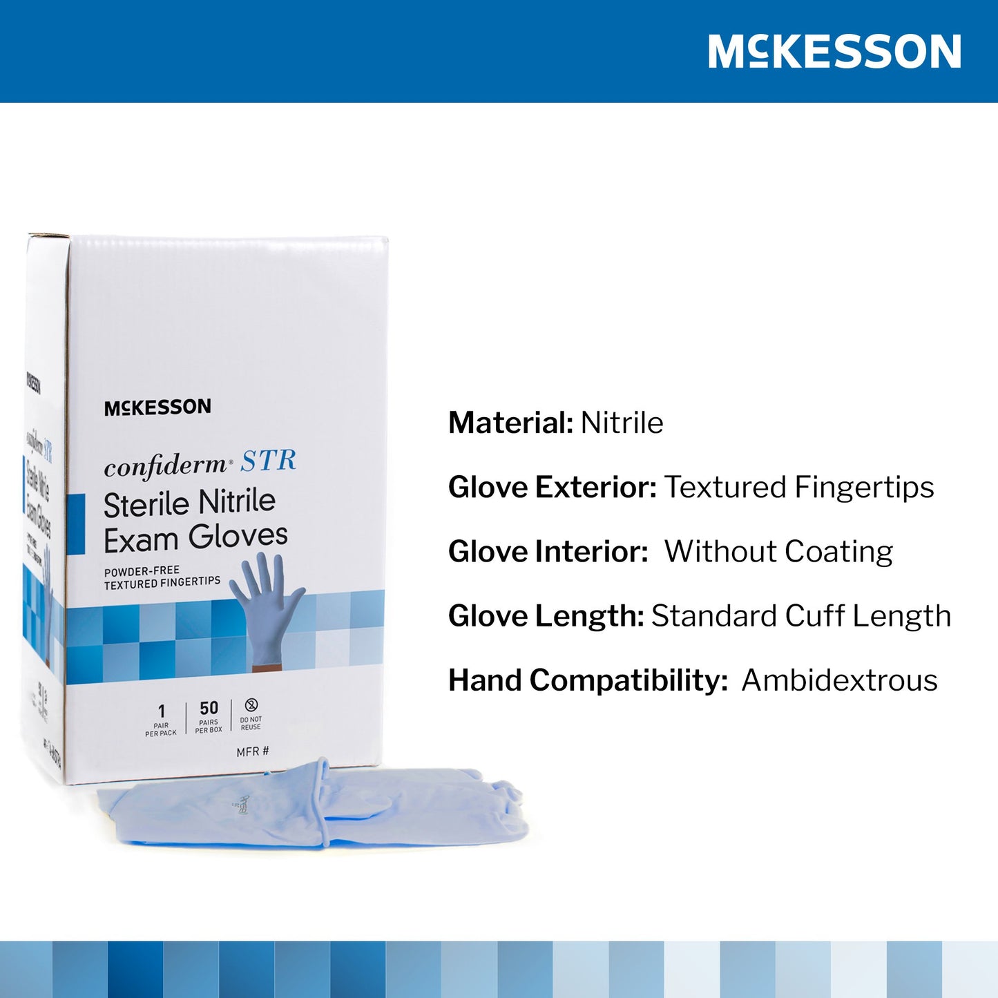 McKesson Confiderm® STR Nitrile Exam Glove, Small, Blue 14-6NSTR2