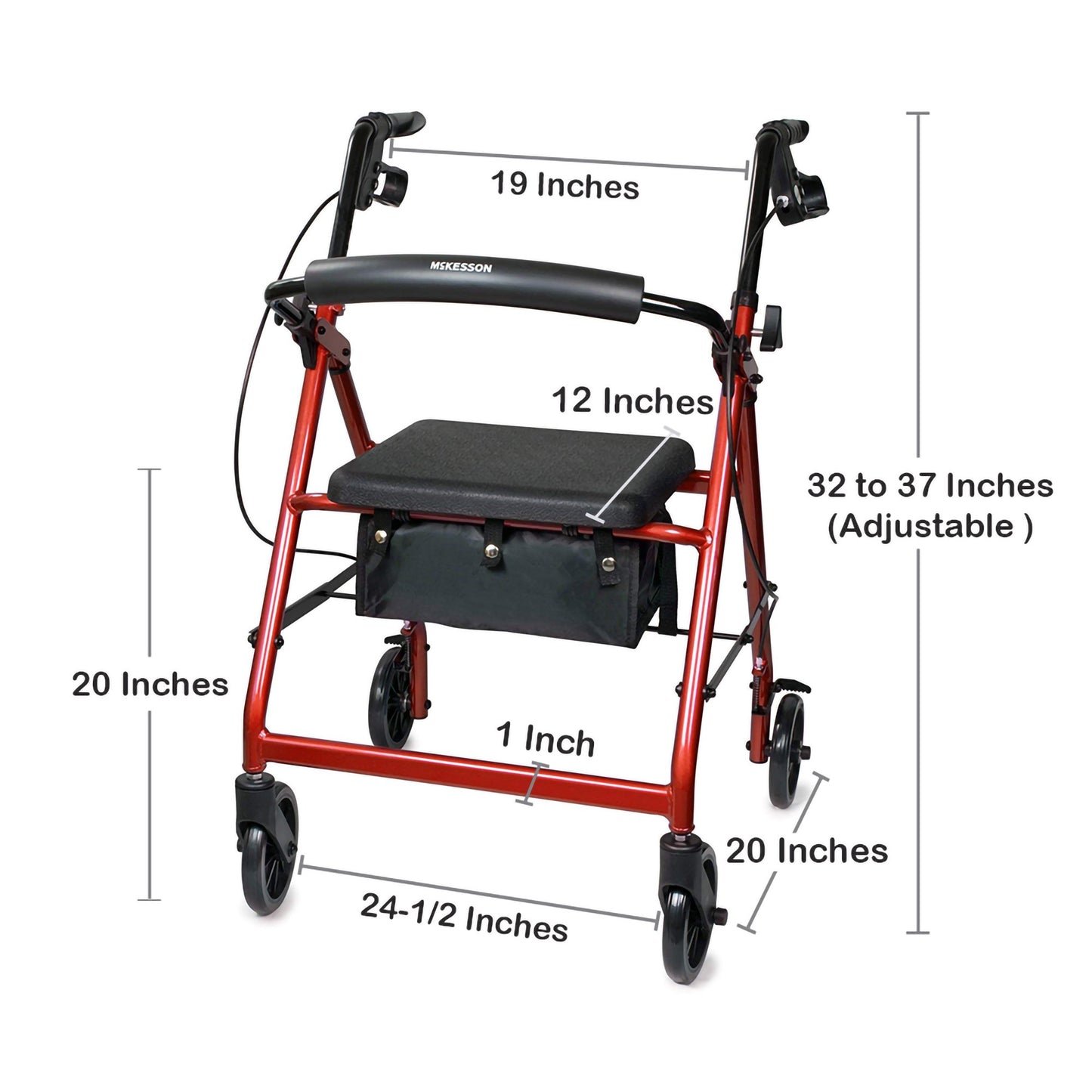 McKesson Folding Aluminum Four-Wheel Rollator, Red 146-R726RD