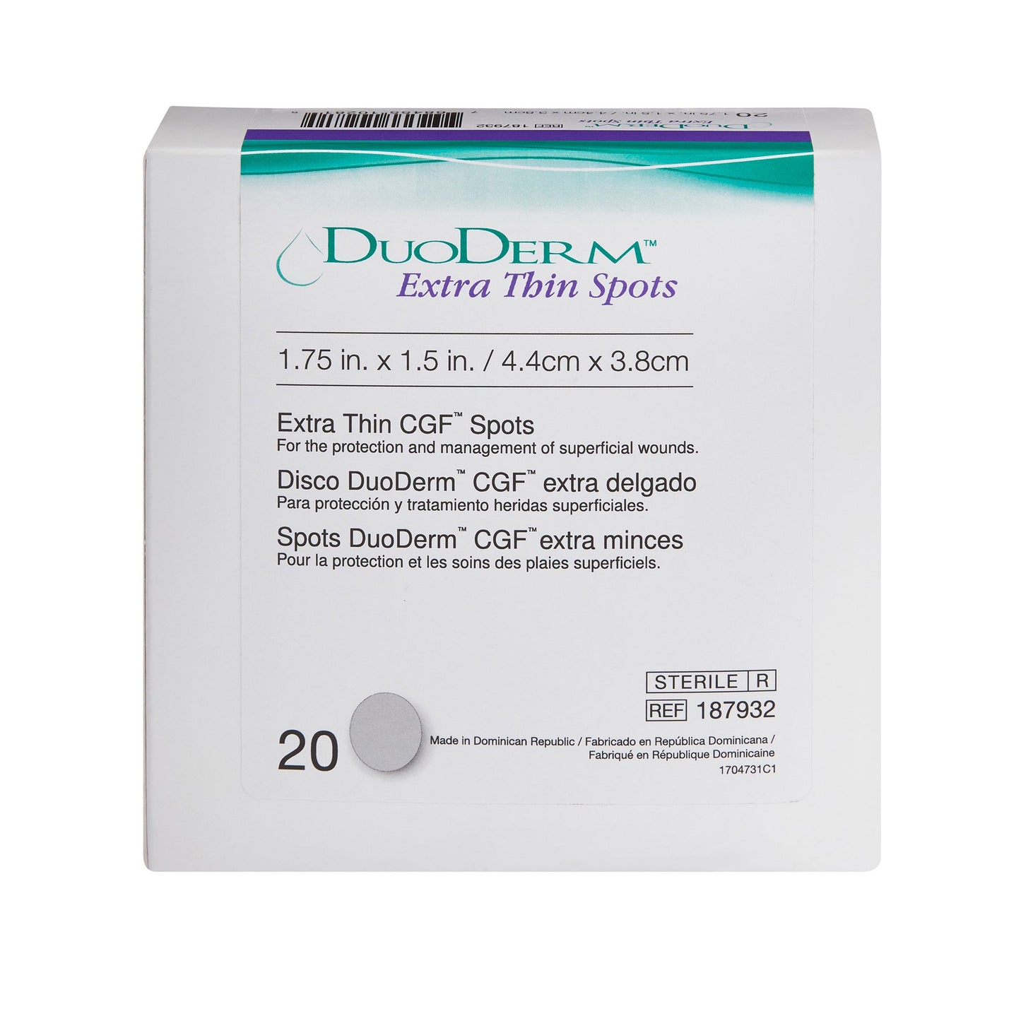 DuoDerm® Extra Thin Spot Hydrocolloid Dressing, 1½ x 1¾ Inch 187932