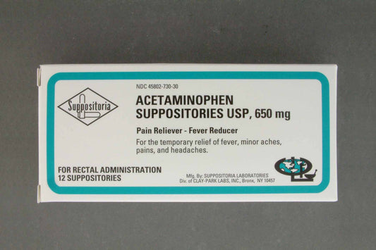 Pain Relief 650 mg Strength Acetaminophen Rectal Suppository 12 per Box - 45802073030