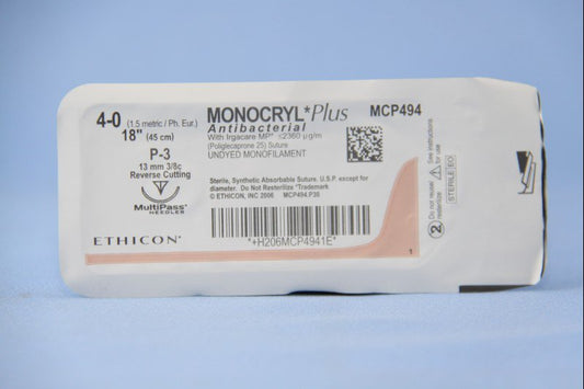 Absorbable Antibacterial Suture with Needle Monocryl™ Plus Poliglecaprone 25 with Irgacare MP Antibacterial Suture P-3 3/8 Circle Precision Reverse Cu