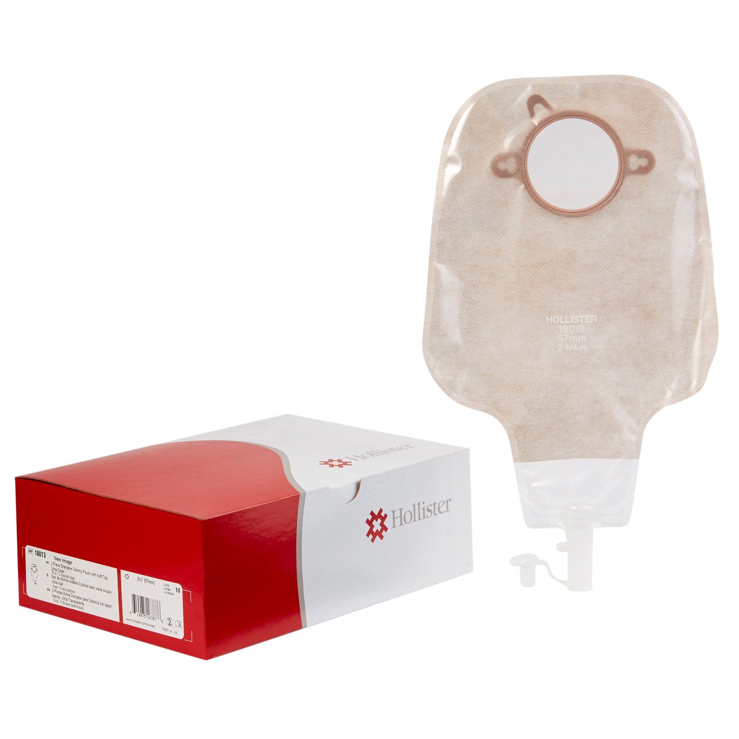 New Image™ 18013 2-Piece Ultra Clear Ostomy Pouch, Pre-cut to Fit 57 mm, Red 18013
