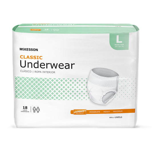 Unisex Adult Absorbent Underwear McKesson Classic Pull On with Tear Away Seams Large Disposable Light Absorbency - UWELG
