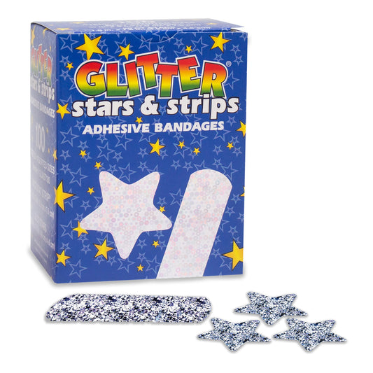 Adhesive Strip Glitter™ Stat Strip® 3/4 X 3 Inch Plastic Rectangle Kid Design (Glitter Stars and Stripes) Sterile - GLIAST100