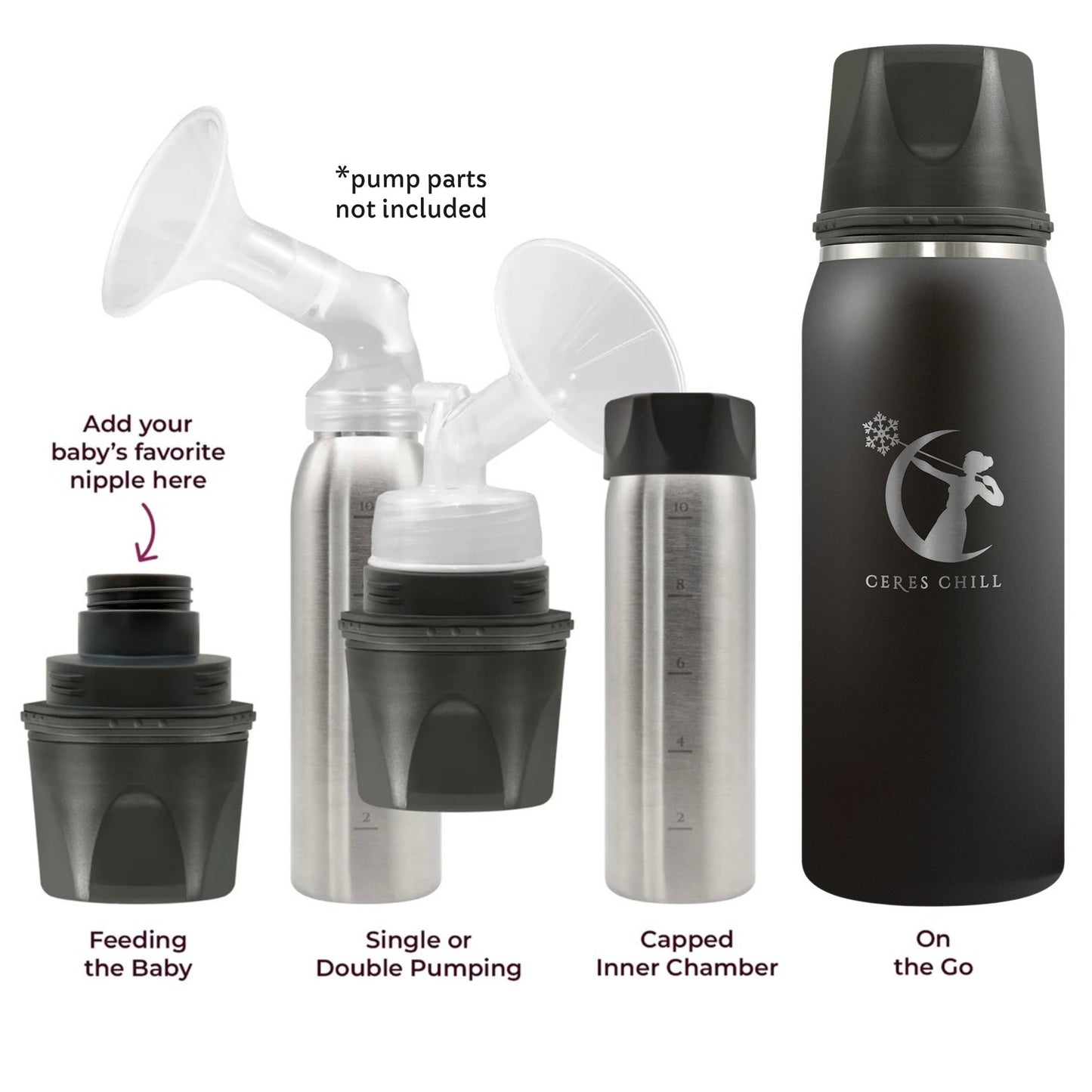 Ceres Chill OG Stainless Steel Breast Milk Chiller Container, Black CC-1-BC-L-BL