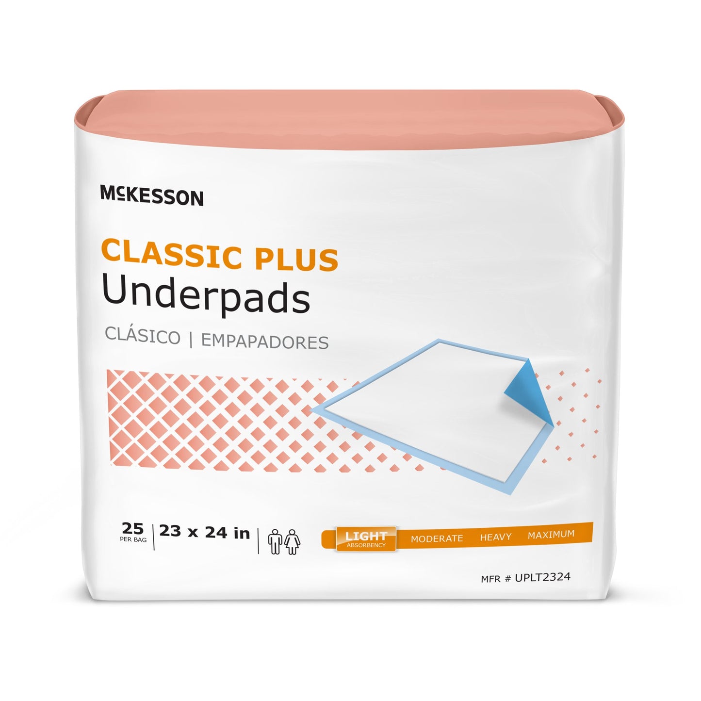Disposable Underpad McKesson Classic Plus 23 X 24 Inch Fluff / Polymer Light Absorbency - UPLT2324