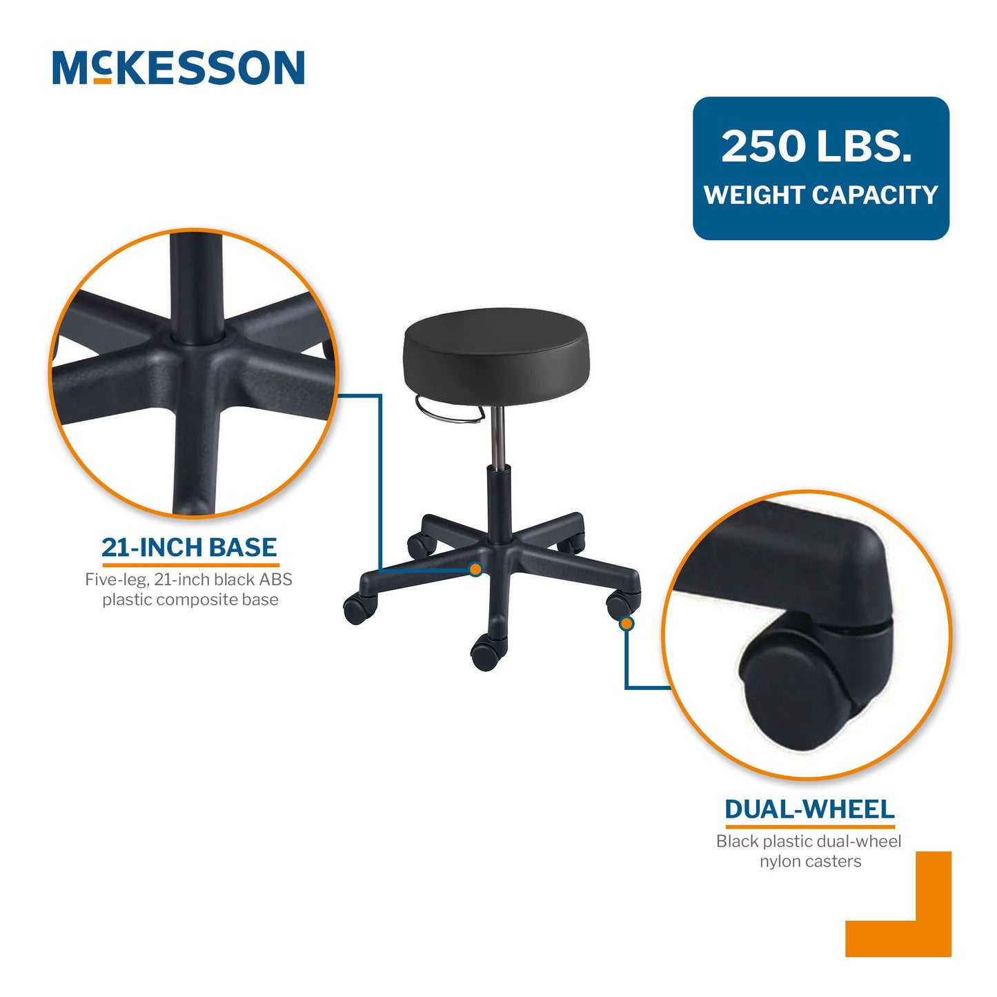 McKesson Round Pneumatic Exam Stool, Black, without Backrest 81-22500HAM114