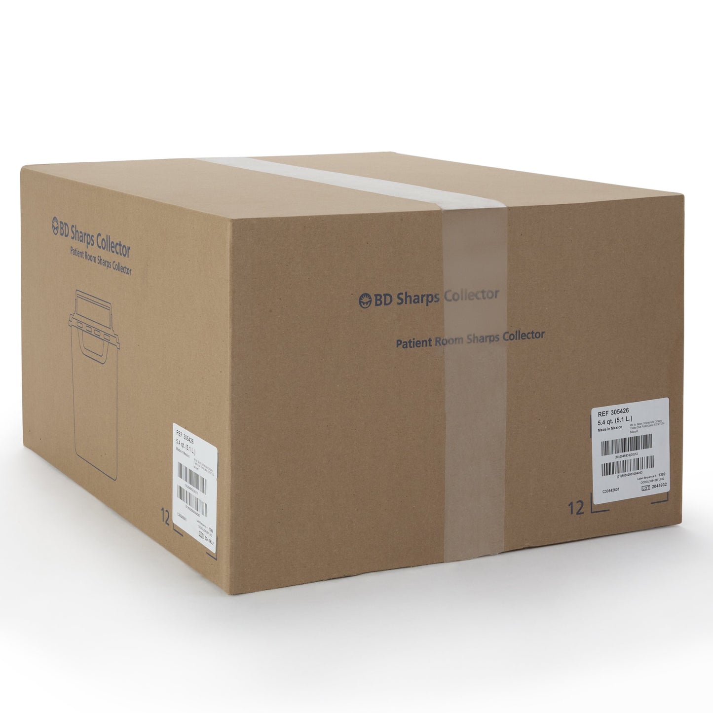 BD™ Red Sharps Container, 5.4 Quart, 12 x 12 x 4-4/5 Inch 305426