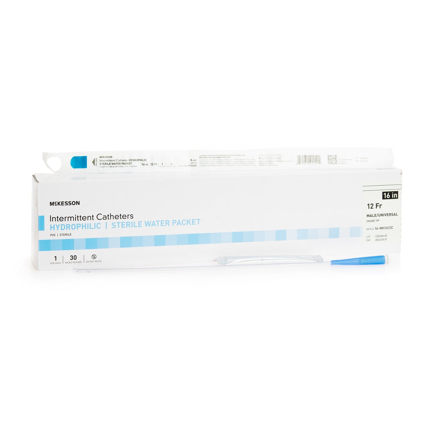Urethral Catheter McKesson Coude Tip Hydrophilic Coated PVC 12 Fr. 16 Inch - 16-MH1612C