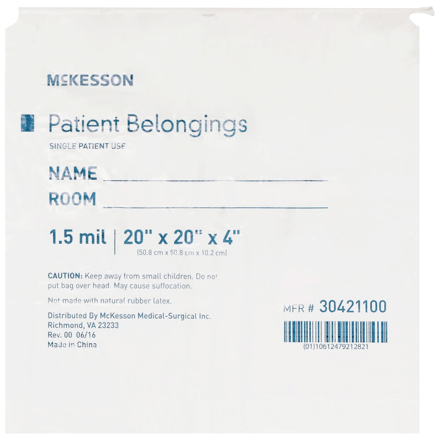 McKesson Patient Belongings Bag, White 30421100