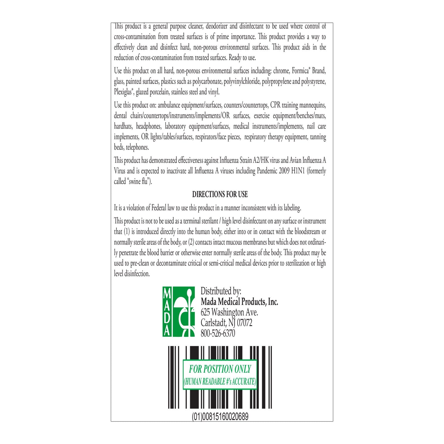 MadaCide-FD® Surface Disinfectant Cleaner, 1 gal. 7021