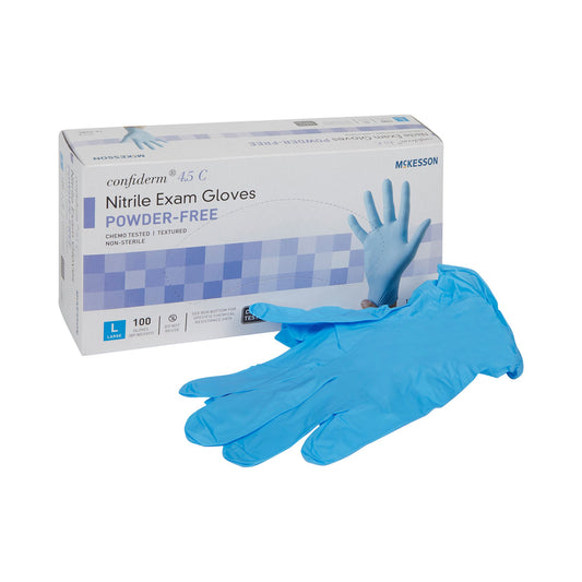 Exam Glove McKesson Confiderm® 4.5C Large NonSterile Nitrile Standard Cuff Length Textured Fingertips Blue Chemo Tested - 14-658C