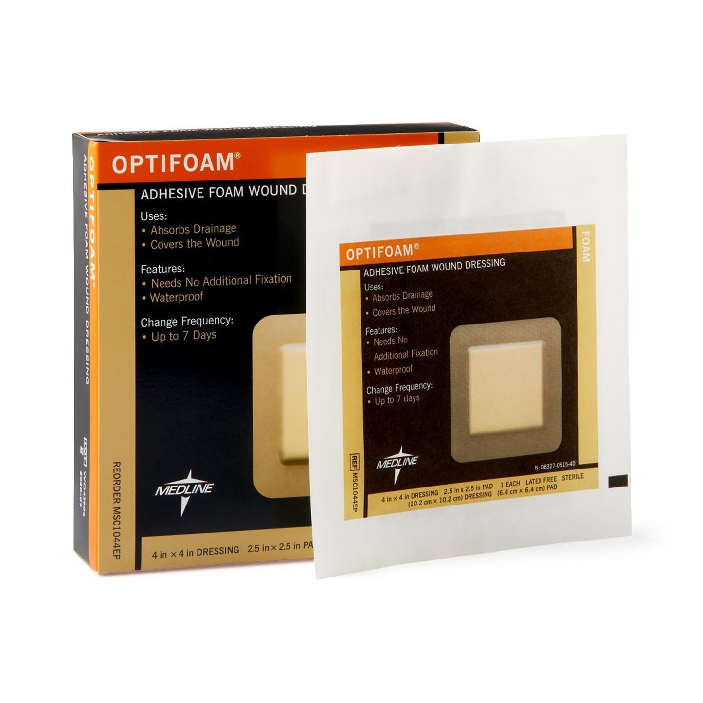 Optifoam® Adhesive with Border Foam Dressing, 4½ x 4½ Inch MSC1044EP