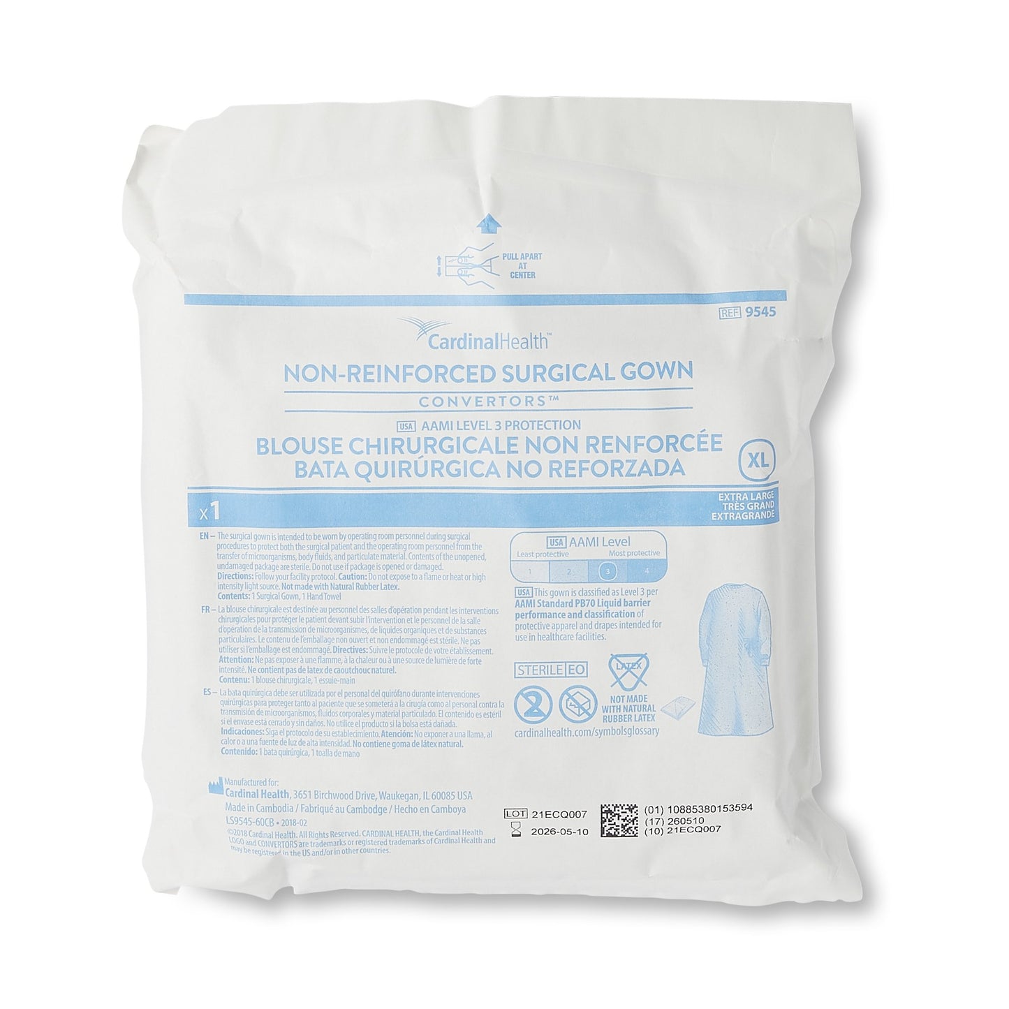 Cardinal Health™ Nonreinforced Surgical Gown, 3-Layer Microfiber, Extra Large 9545