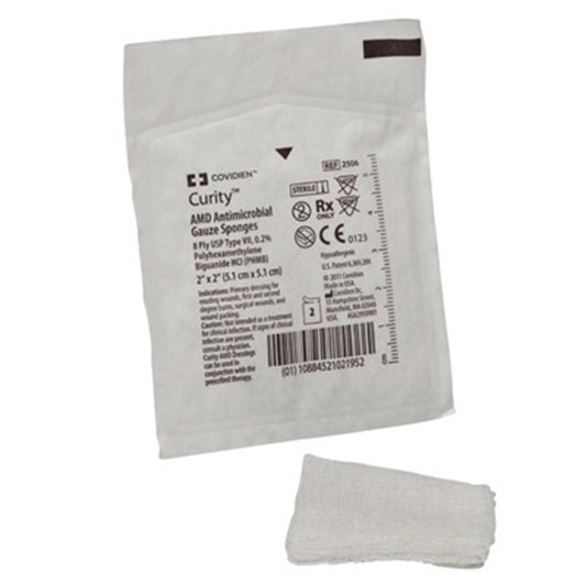 Cardinal Curity AMD Sterile Antimicrobial Gauze Sponge, 2 x 2 Inch 2506-, Box of 50