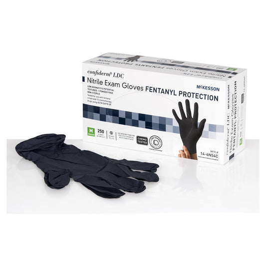 Exam Glove McKesson Confiderm® LDC Medium NonSterile Nitrile Standard Cuff Length Fully Textured Black Chemo Tested / Fentanyl Tested - 14-6N54C