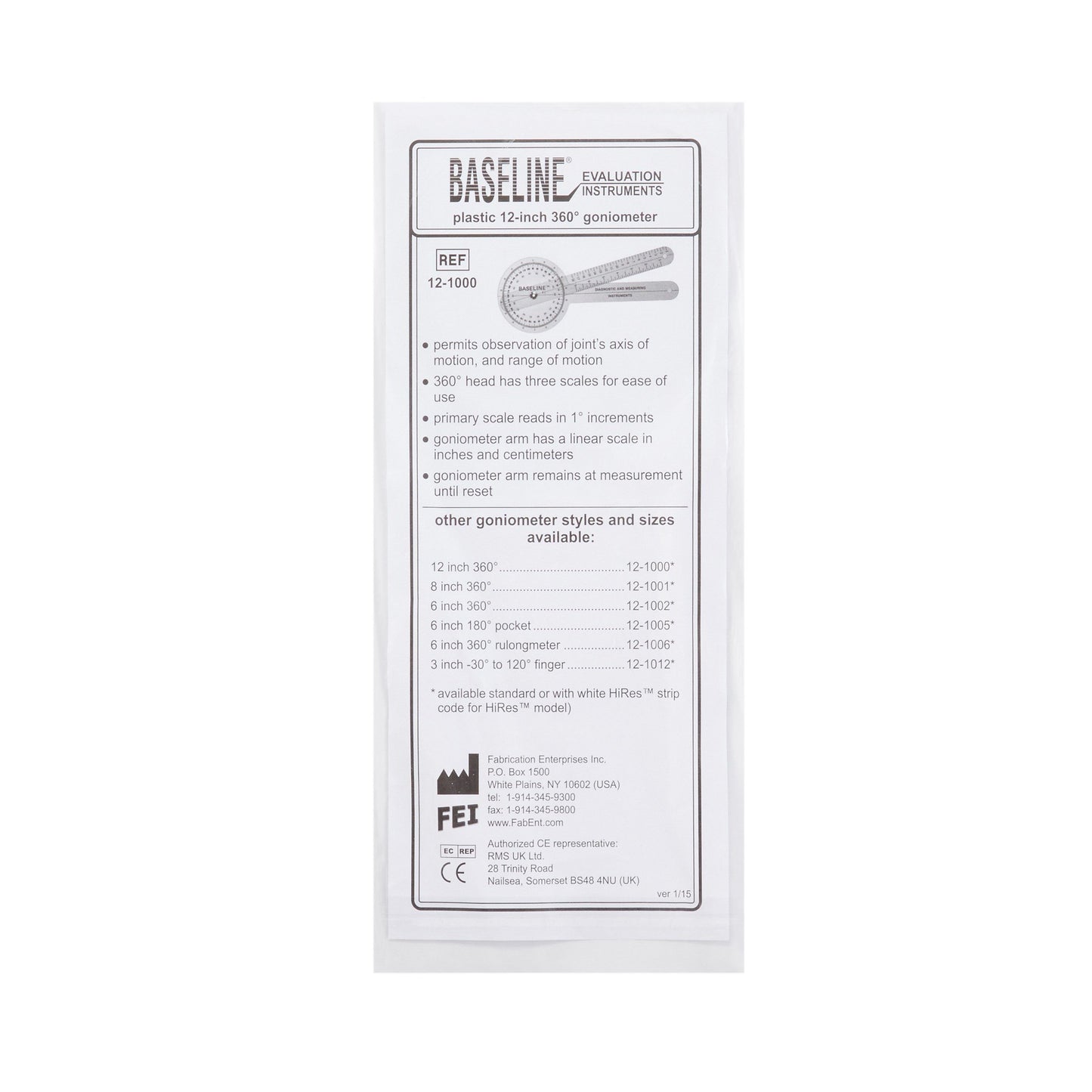 Baseline® Goniometer, 12 Inch Arms 12-1000