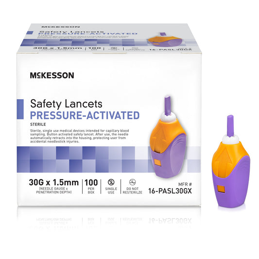 Safety Lancet McKesson 30 Gauge Retractable Pressure Activated Finger - 16-PASL30GX