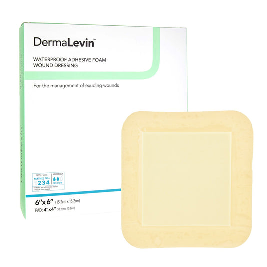Foam Dressing DermaLevin® 6 X 6 Inch With Border Waterproof Backing Hydrocolloid Adhesive Square Sterile - 00285E