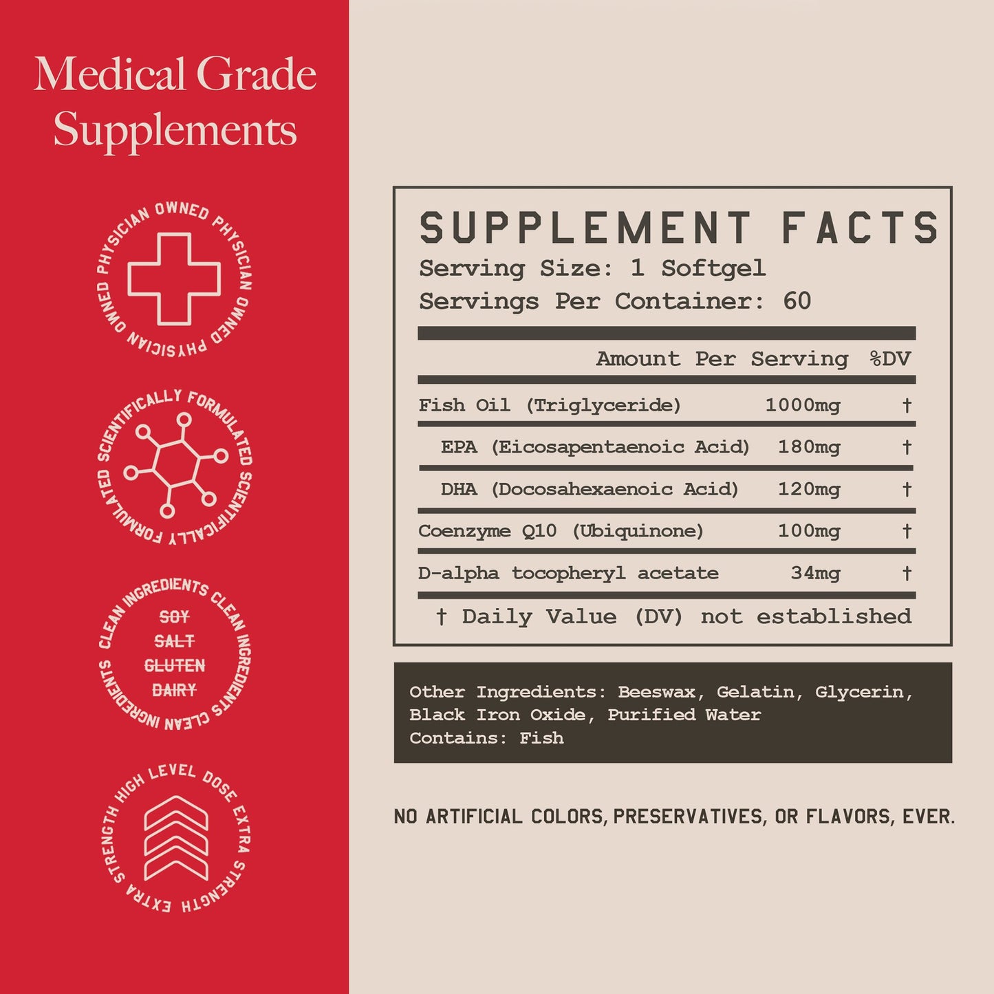 High Level Science Heart + Body + Mind Supplement, Omega-3, CoQ10 & Vitamin E HLS-001